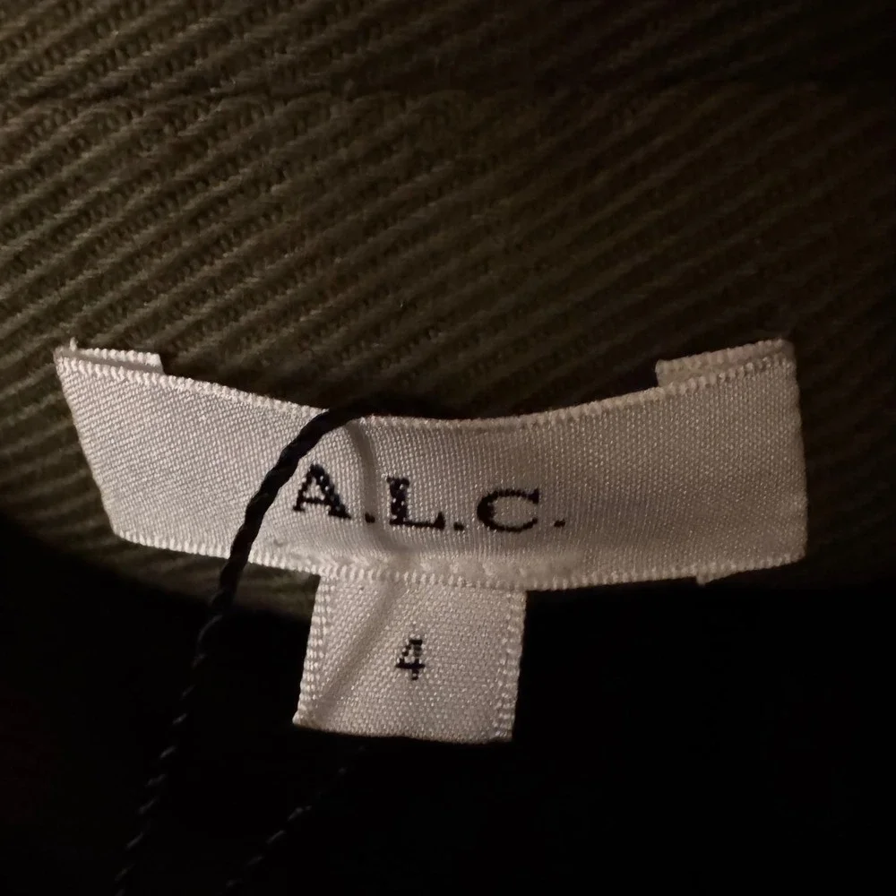 ALC Emily Belted Twill Pants Green High Waist Wide Leg‎ Cotton Trousers 4 NEW